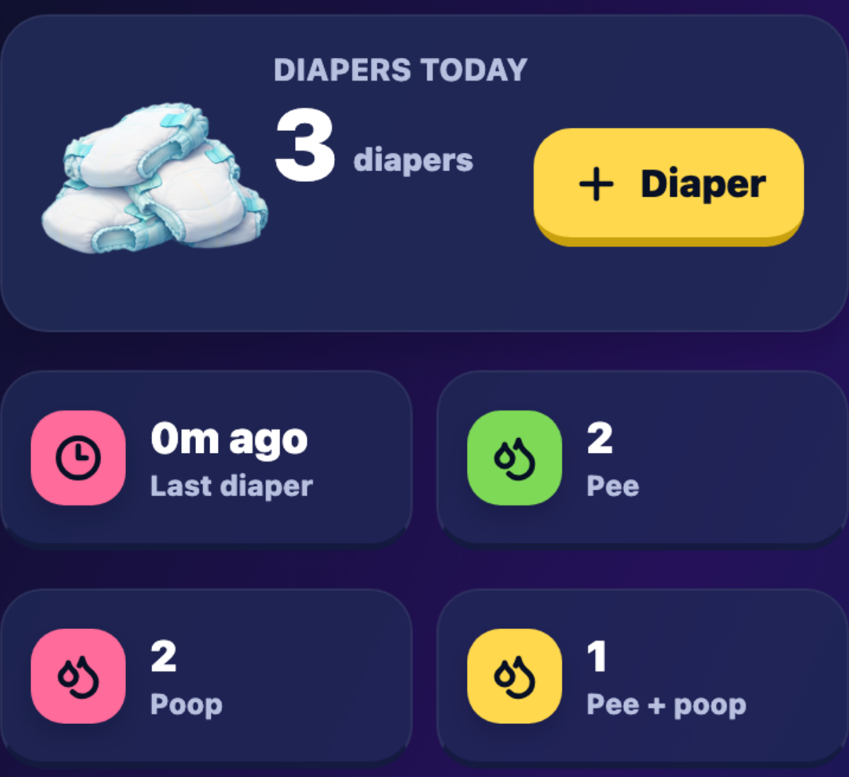 Crop of the baby diaper tracker interface